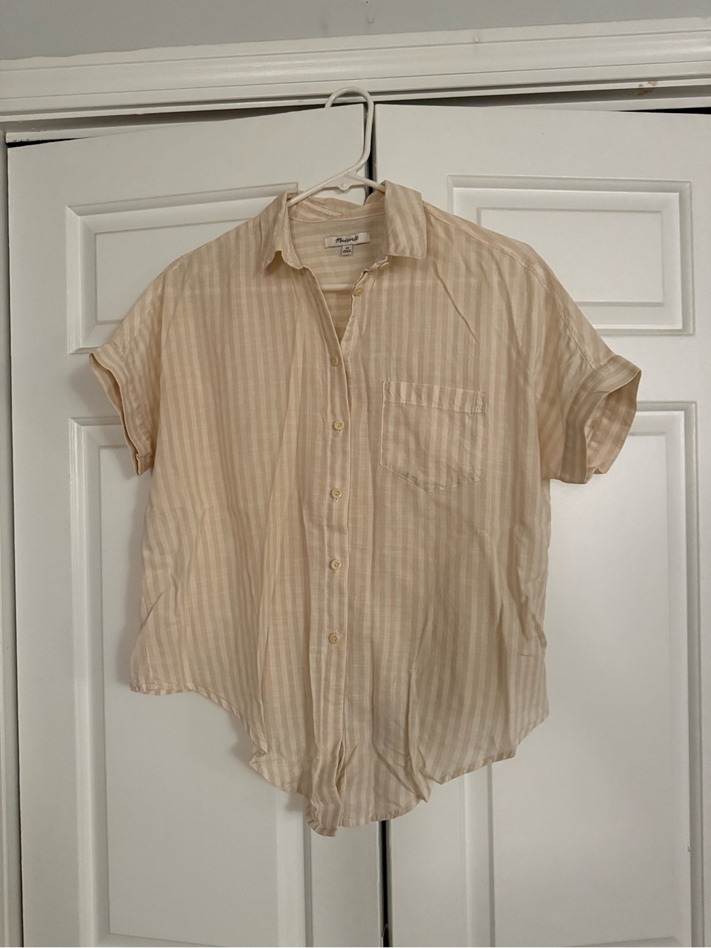 Madewell Cream and Beige Striped Short-Sleeve Button-Up